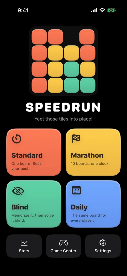 The home screen with the four modes