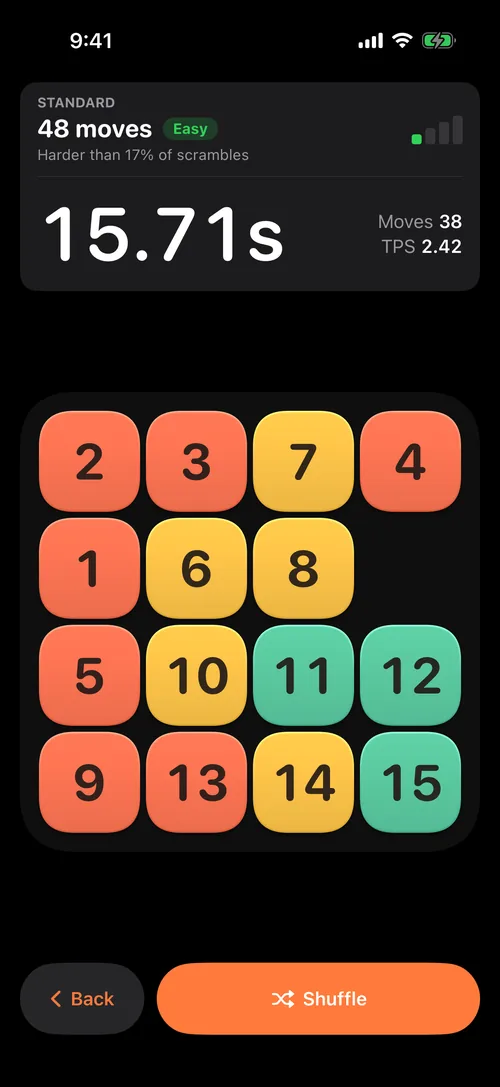 A solve in progress with the timer above the board